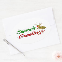 Adesivo Oval Seasons Saudações Voando Reindeer Escrito de Natal
