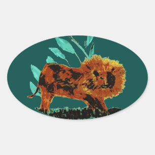 Adesivo Oval Selgle Lion Wild Animal