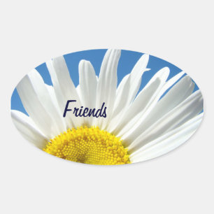 Adesivo Oval Selos de amizade Flores Brancas