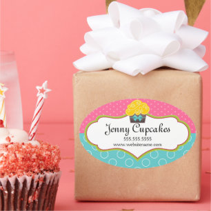 Adesivo Oval Selos De Banho De Cupcakes