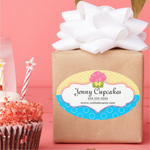 Adesivo Oval Selos de Caixa de Padaria de Cupcake Caprichosos