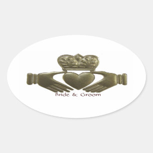 Adesivo Oval Selos Dourados ovais do casamento de Claddagh do