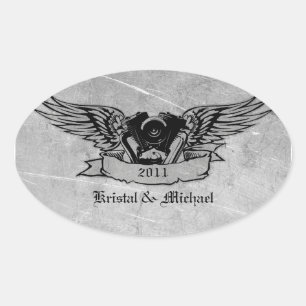 Adesivo Oval Selos flamejantes do envelope do motociclista
