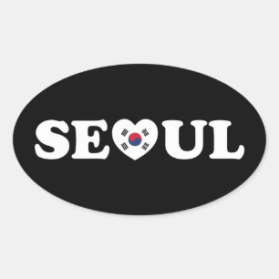 Adesivo Oval Seoul Love Heart Taegeukgi Flag