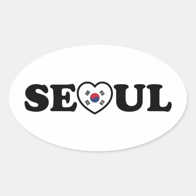 Adesivo Oval Seoul Love Heart Taegeukgi Flag (Frente)