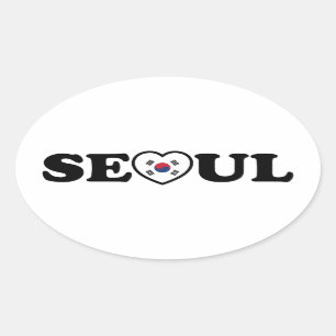 Adesivo Oval Seoul Love Heart Taegeukgi Flag