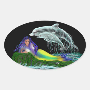 Adesivo Oval Sereia com golfinhos