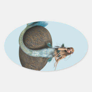 Adesivo Oval Sereia Sonhadora Golfinho Arte Fantasia Subaquátic