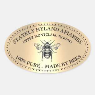Adesivo Oval Seu Nome Aqui Dourado Vintage Honey Jar Oval Label
