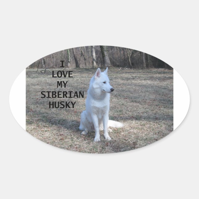 Adesivo Oval siberian husky white love w pic (Frente)