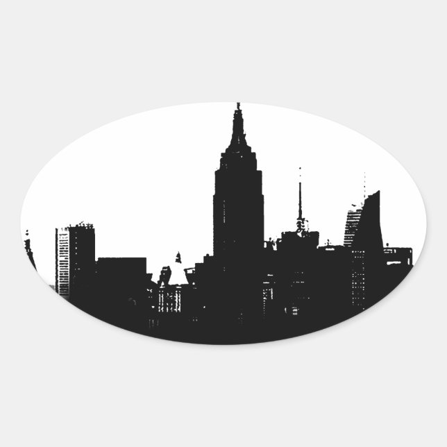 Adesivo Oval Silhouette Black White New York (Frente)