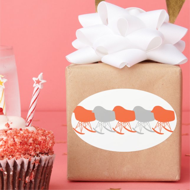 Adesivo Oval Silhouette de padrão da Cinza do século médio (Festa)