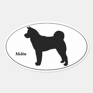 Adesivo Oval Silhueta de Akita