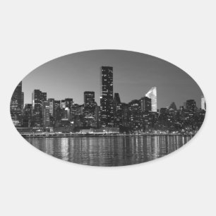 Adesivo Oval Silhueta de arranha-céus da cidade de Nova York em