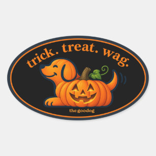 Adesivo Oval Silhueta de cachorro Cute Jack-O-Lantern
