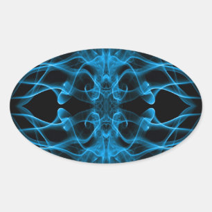 Adesivo Oval Silhueta de fumaça colorida - azul sobre preto