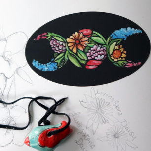 Adesivo Oval Símbolo de Lua Tripla Bloom
