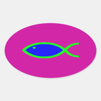 Adesivo Oval Símbolo de peixe cristão - LOUD! Azul e Verde