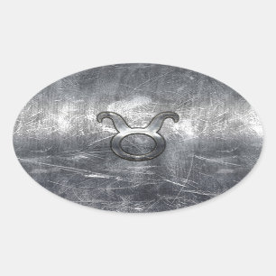 Adesivo Oval Símbolo do zodíaco do Taurus no estilo afligido