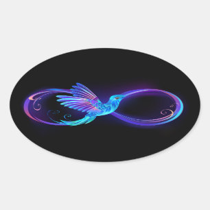 Adesivo Oval Símbolo Neon Infinity com Hummingbird brilhante