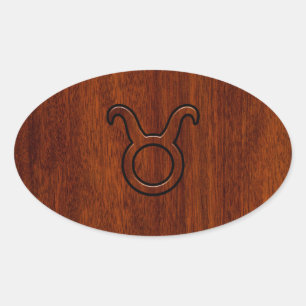 Adesivo Oval Símbolo Taurus Zodiac em Mahogany Style impressão