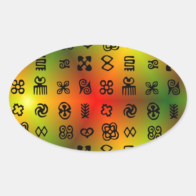 Adesivo Oval Símbolos de Adinkra com cores africanas (Frente)