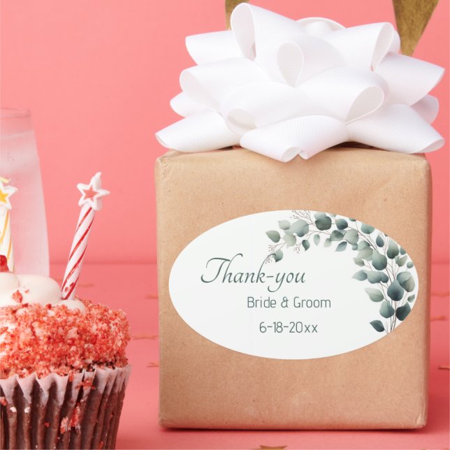 Adesivo Oval Simple Eucalyptus Wedding Thank-you Sticker (Festa)
