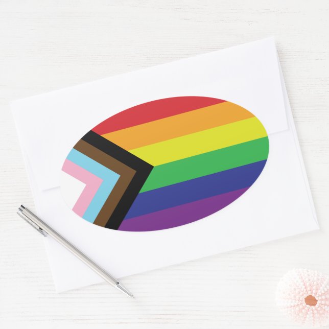 Adesivo Oval Sinalizador LGBTQIA Progressivo (Envelope)