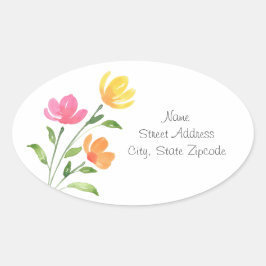 Adesivo Oval Sistemas Florais Amarelos, Laranja, Cor de Água Ro