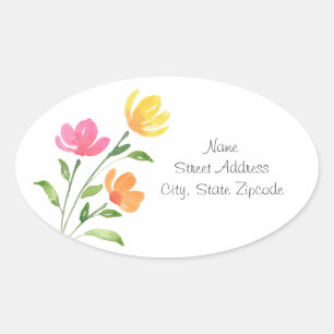 Adesivo Oval Sistemas Florais Amarelos, Laranja, Cor de Água Ro
