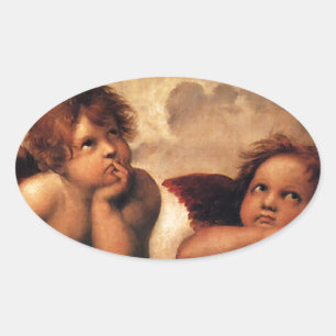 Adesivo Oval Sistine Madonna 2 Angels por Raphael