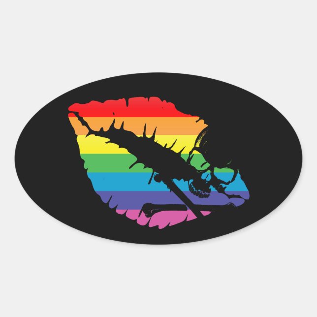 Adesivo Oval Skullz e lábios. (Frente)