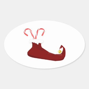 Adesivo Oval Slipper Vermelho Elf com Vinheta Oval Candy Canes