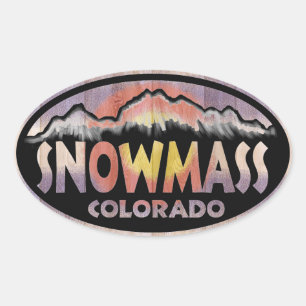 Adesivo Oval Snowmass Colorado, bandeira de madeira, autocolant