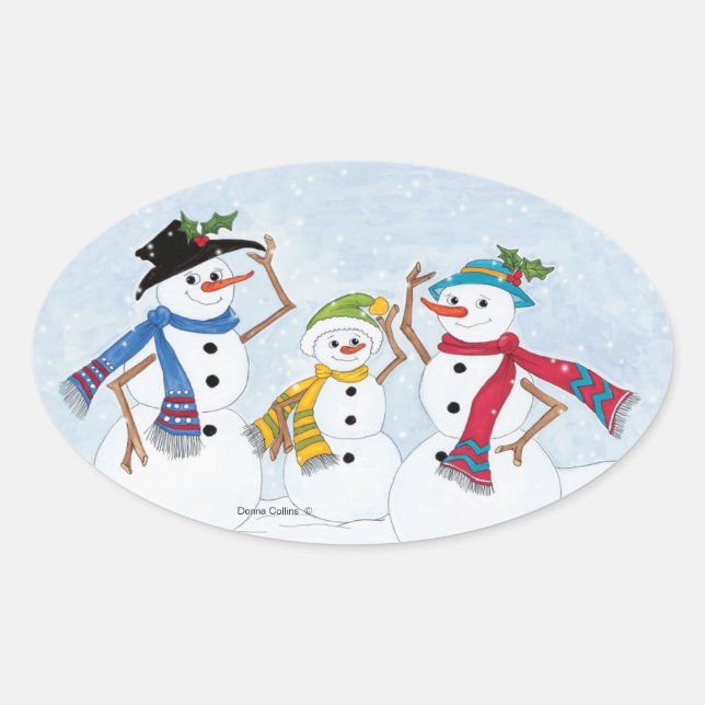 Adesivo Oval Snowmen Family Stickers (Frente)