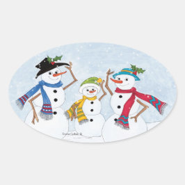 Adesivo Oval Snowmen Family Stickers