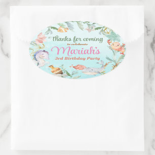 Adesivo Oval Sob a aquarela marítima Birthday Classic Round S