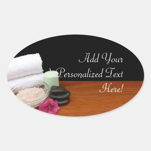 Adesivo Oval Spa/Massagem/Cena de Salão de Pico Preto/Cor (Frente)