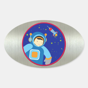 Adesivo Oval Spaceboy que flutua fora da nave espacial