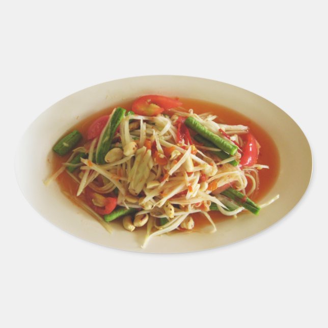 Adesivo Oval Spicy Papaya Salad [Som Tam] ... Comida tailandesa (Frente)
