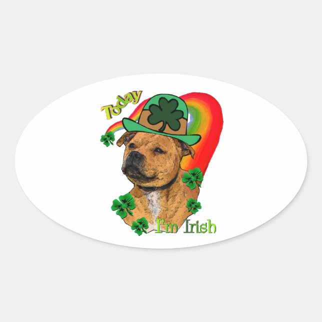 Adesivo Oval Staffordshire Bull Terrier St Patricks (Frente)