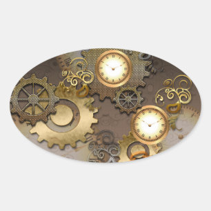 Adesivo Oval Steampunk, pulsos de disparo e engrenagens