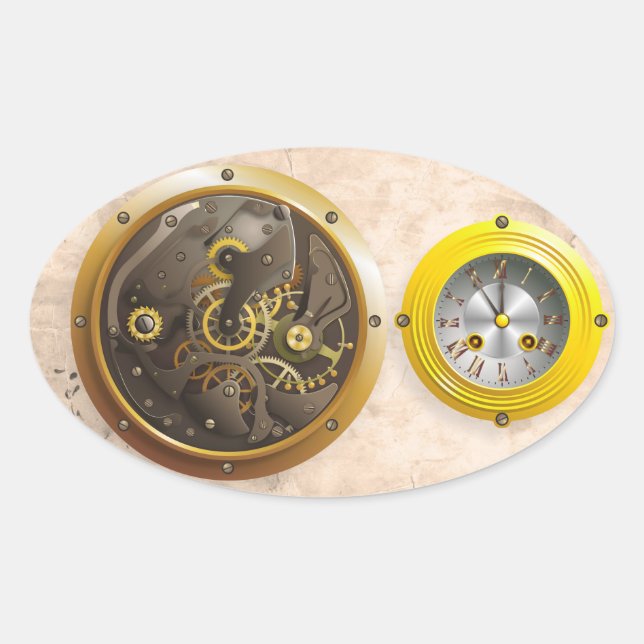Adesivo Oval Steampunk relógio (Frente)