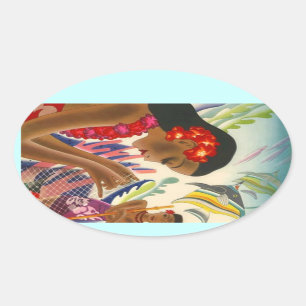 Adesivo Oval Sticker Vintage - Viagem das Ilhas Tropicais do Ha