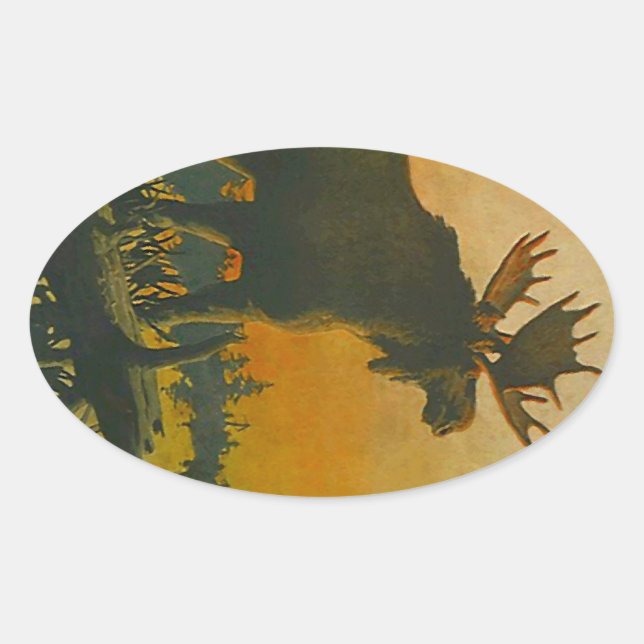 Adesivo Oval Sticker Willife Bull Moose @ Twilight Sundown (Frente)