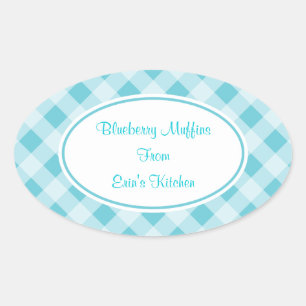 Adesivo Oval Stickers Blue Gingham Kitchen