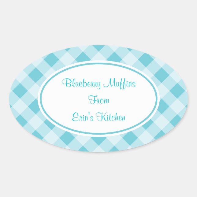 Adesivo Oval Stickers Blue Gingham Kitchen (Frente)