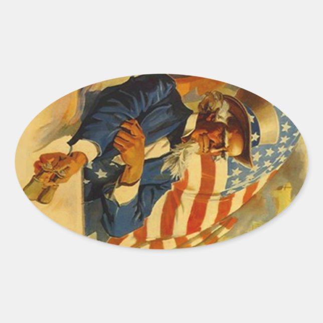 Adesivo Oval Stickers Vintage Tio Sam USA Viagem (Frente)