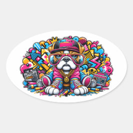 Adesivo Oval Street Style Bulldog Graffiti Street Art Backdrop