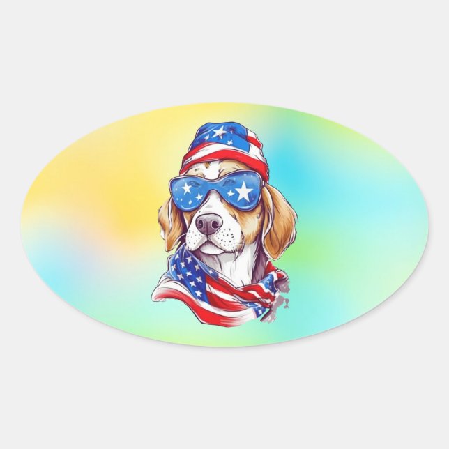 Adesivo Oval Sublimação de Cachorro de 4 de Julho (Frente)